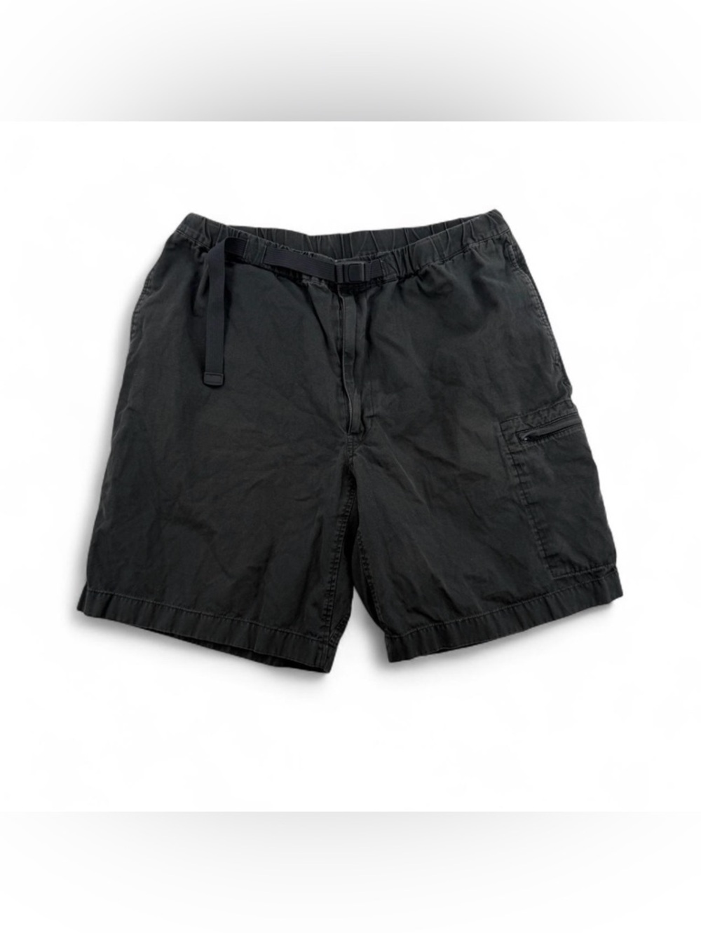 Men’s Cotton Linen Relaxed Uniqlo Charcoal Cargo Shorts with Utility Belt Size L